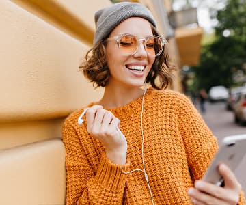 a woman with headphones on